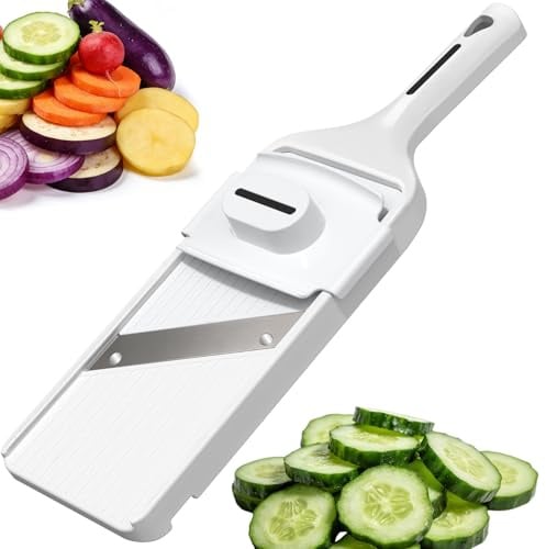 Vihoom Mandoline Gemüsehobel, Verstellbarer Gurkenhobel mit Sicherheitsvorrichtung, 3 Schnittstärken, Hobel Gemüse für Kartoffeln, Gurken, Karotten, Äpfel und Zitronen