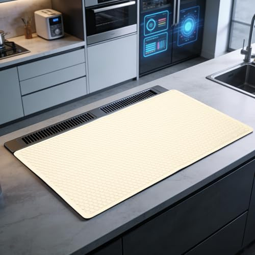 PATIKIL Dish Drying Mat, 24 x 16 Inch Silicone Heat Resistant Drying Pad Stove Top Cover for Kitchen Counter Sink Stove Refrigerator Drawer Liner, Cream White