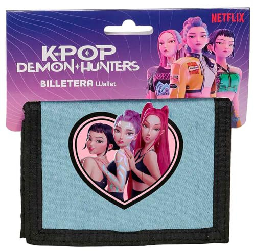 safta K-POP Demon Hunters HUNTR/X Geldbörse mit Kopfteil, Brieftasche, Geldbörse, bequem und vielseitig, robust, 12,5 x 9,5 cm