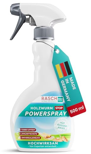 Rasch® Home Defender Holzwurmspray [500ML] - Anti Holzwurm Spray - Mittel für Holzwurmtod - Holzwurmmittel - Holzschutzspray gegen Holzwürmer - Holzschutzmittel Sprayflasche gegen Holzwurmbefall