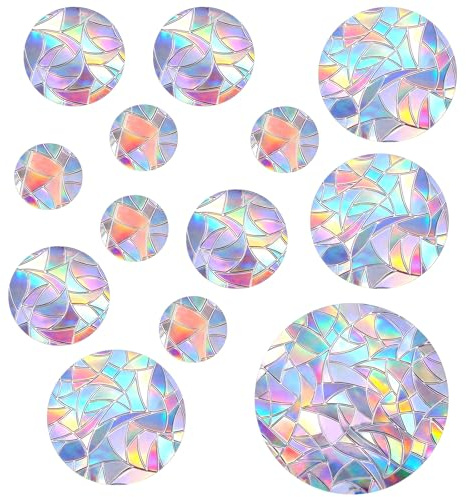 SHENLIU 52 Stück Prisma Fensteraufkleber, PVC Anti Kollisions Aufkleber | Regenbogen Fensterfolie Kreisförmig Sonnenfänger Sticker Fensterdekoration für Glasscheiben Türfenster Schlafzimmer Esszimmer