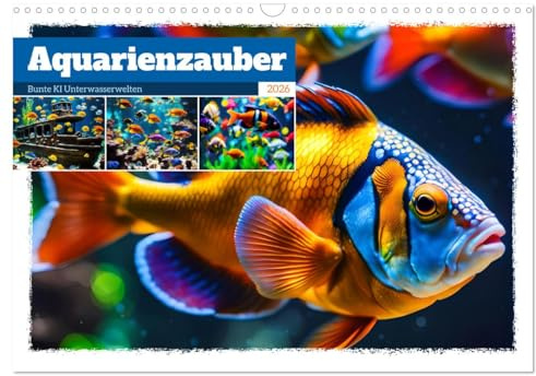 Aquarienzauber - Bunte KI Unterwasserwelten (Wandkalender 2026 DIN A3 quer), CALVENDO Monatskalender: Farbenfrohe Unterwasserwelten mit bunten Aquarienfischen. (CALVENDO Tiere)
