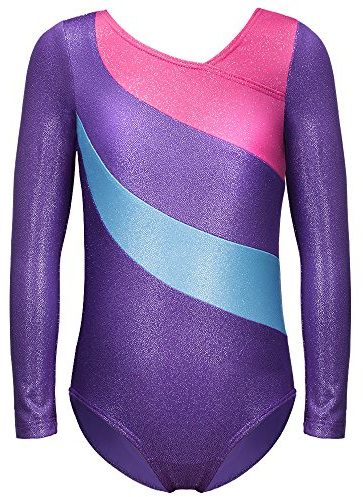 XiaoMoSha Gymnastikanzug Kinder Mädchen Langarm, Mädchen Ballettkleidung Gymnastik Training Dancewear, für Den Verein Kinder Tanzen, Lila, für 4-5 Jahre