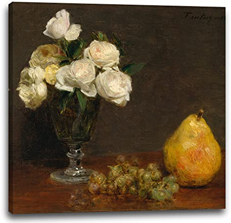 Printed Paintings Leinwand (40x40cm): Henri Fantin-Latour - Stillleben mit Rosen und Früchten