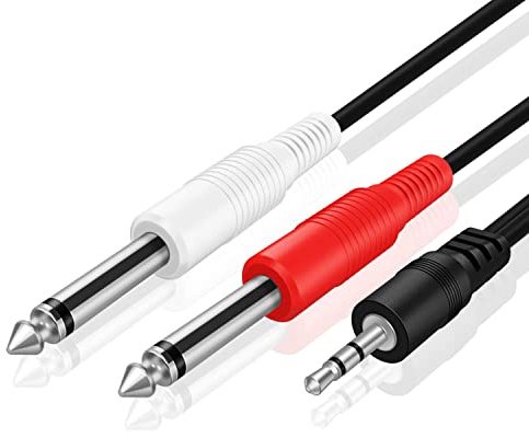 TNP Cavo Audio Premium da 3,5 mm TRS a Doppio 1/4 Pollici TS (4.5 M) - Cavo RCA Mini Jack Radio Filo Connettore Telefonico Maschio 3,5 mm 1/8 Stereo AUX Ausiliario a 6,35 mm 1/4 Y Casse Spina