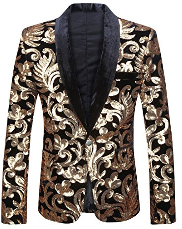 PYJTRL - Giacca/Blazer da Uomo alla Moda, Due Colori Brillanti, con Paillettes reversibili