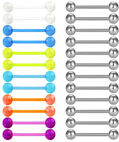 AceFun 24Stk Flexibler Kunststoff Brustwarzenpiercing Zungenpiercing Brustwarzen Piercing Set 1.6mm 16mm Körper Piercing Schmuck leuchtet im Dunkeln