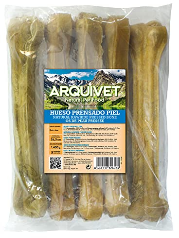 Arquivet, Knochen Gepresstes Rindsleder, Hundesnacks, Hundeleckereien, Leckereien für Hunde, Leckereien für Hunde, 26,5 cm, Beutel 5 Stück,