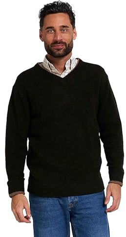 JACK PYKE Ashcombe 100% Lambswool Long Sleeve V-Neck Jumper Pullover Dark Olive 2XL
