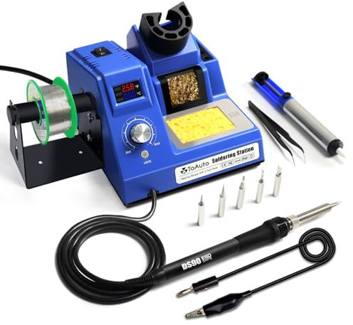 Soldering Station,60W Digital Soldering Iron Station Kit with 194°F-896°F Temperature,C/F Func,0-30 Minute Sleep Func,5 Extra Solder Tips,2 Helping Hands,Solder Bracket,Solder Sucker