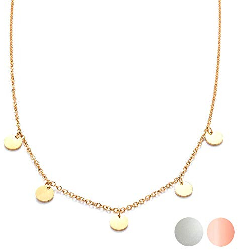 Kim Johanson Edelstahl Damen Halskette *Coins* in Silber, Gold & Roségold mit 5 runden Plättchen Boho Schmuck Kette verstellbar inkl. Schmuckbeutel (Gold)
