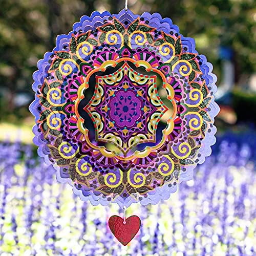SteadyDoggie Windspiel Mandala Hibiskus 30,5 cm - 3D Edelstahl - Laser Cut Metall Kunst Geometrisches Muster - Hängen Wind Spinner, Kinetic Yard Art Dekorationen