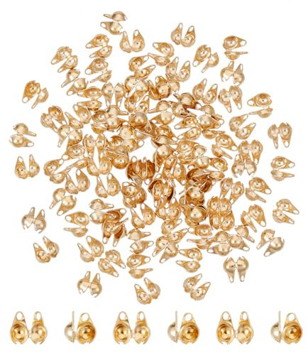 UNICRAFTALE 100 pièces Embouts de Perles Dorées Extrémités de Calotte en Acier Inoxydable Couvercles de Noeuds à Clapet Ouverts Embouts de Perles Repliables 1 mm Embouts de Petit Trou 6x4x3 mm