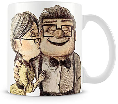 Carl and Ellie up Themed Coffee Tea Cocoa Soup Daily use Mug Birthday Party gage Keepsake C Handle Unique Ceramic Cup Mug. (White Mug)
