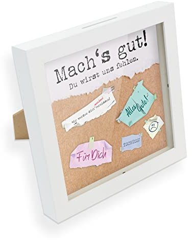 itenga Geldgeschenk I Spardose I Mach's gut Abschied I Gutschein I Bilderrahmen zum Befüllen I Geschenkverpackung I inkl. Einleger und Briefumschlag zum Dekorieren