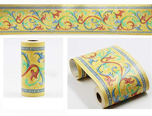 Dostear Peel and Stick Wallpaper Border Self-Adhesive Wall Border Sticker Home Ceiling Decorative Border for Bathroom Living Room Kitchen Yellow and Blue Lines 10×900CM