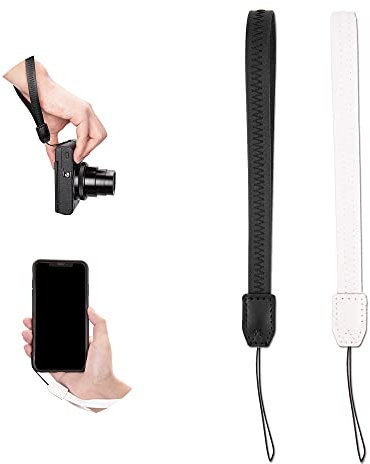 2 Pack (Black & White) 9.25'' Durable PU Short Lightweight Camera Hand Wrist Strap Wristlet Lanyard Phone Keychain String Badge Straps for Gopro USB Flash Drive Cellphone Keys Wallet Charm Decor