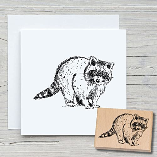 NEWSTAMPS Stempel Waschbär Motivstempel groß aus Holz & Gummi zum Karten basteln, Holzstempel, Tiere, Tierstempel, Scrapbook, Textilstempel, Deko, Kinder