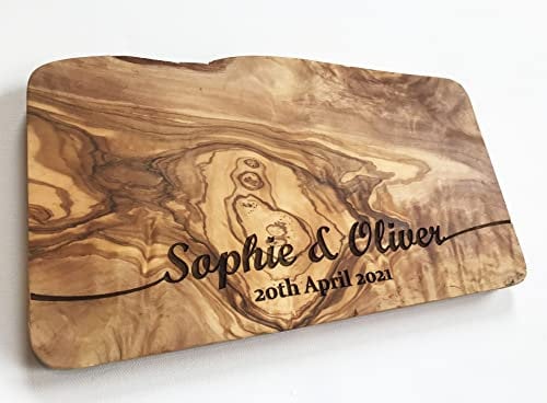 Personalised Solid Olive Cheese Board, Wedding Chopping Board, Engagement, Moving in, Happy Birthday Gift, Approx 30x14cm