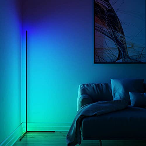 Atmosphere Lamp RGB Color Changing Corner Floor Lamp-Random Effects & Solid Color-for Gaming Room, Living Room, 20W - Black
