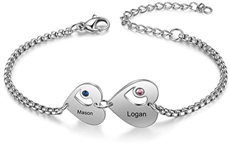 Presentimental Argent 925 Bracelet personnalisé pour femmes avec 1-6 noms gravé Bracelet porte-bonheur avec 12 pierre de naissance Cadeau pour Noël Fête des Mères Anniversaire（Name 2）