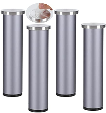 4 Piezas Pies de la mesa de centro de cristal Aluminio Aleación Patas de gabinete regulables sin puñetazos Pies de metal autoadhesivo Piernas de apoyo mueble de baño (15cm,gris)