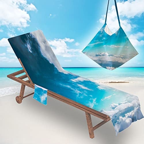 Morbuy Beach Towel with Pockets for Loungers, Landscape Pattern Beach Chair Cover Towel Fitted Microfiber Sunbed Towel Sun Lounger Towels for Summer Outdoor Garden Pool Vacation (Clouds)
