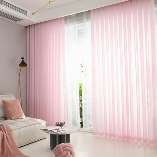 Morden Superweiche, weiße, rosa Chiffon-Gardinen für Wohnzimmer, Mädchen, Schlafzimmer, Fenster, Liebhaber, Tüll, Voile-Vorhänge, Rosa, eine B600 cm x L250 cm, versteckte hintere Laschen