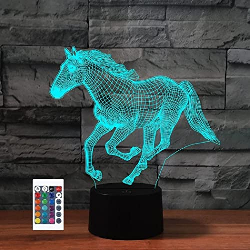 SUPERRUIDALONG 3D Pferdelampe Fernbedienung16 Farben Nachtlichter Illusion Acryl LED Tisch Nachttischlampe Kinderzimmer Schreibtisch Dekoration Geburtstag süßes Spielzeug für Kinder und Erwachsene