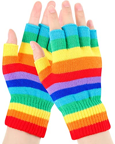 EBOOT Fingerlose Winter Handschuhe Unisex Thermo Gestreift Fingerlose Fäustlinge Warm Schreibhandschuhe Strickhandschuhe Damen