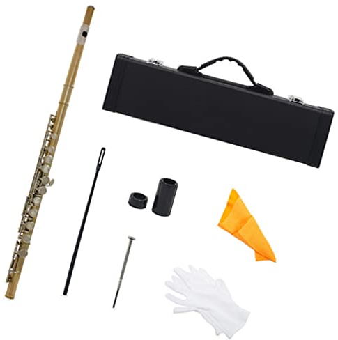 PECY 16-Loch-C-Key-Flöte Kupfernickelflöte Holzblasinstrument Mit Koffer-Reinigungstuch Querflöten (Size : Gold)