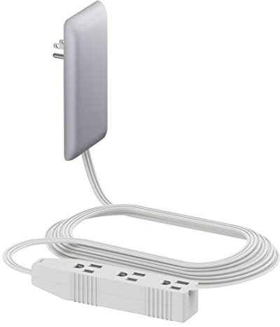 LIDER Flat-Face Outlet Extender with 3 Receptacles, Ultra-Thin Wall Plate Plug with Cord Extender and 3-Outlet Power Strip, 8ft Cord, LWE8-315-SV, ETL-Listed, Silver