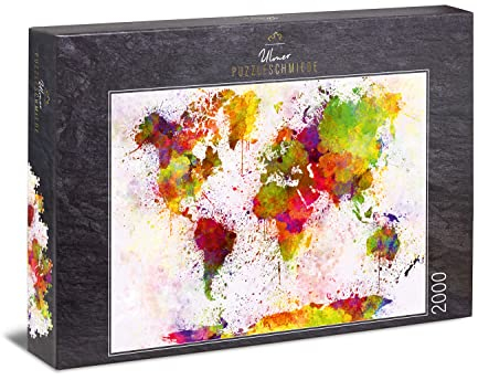 Ulmer Puzzleschmiede - Puzzle „Bunte Welt“ - Klassisches 2000 Teile Puzzle – Modernes Puzzlemotiv mit origineller Inszenierung der Weltkarte - Gewürze und Farben