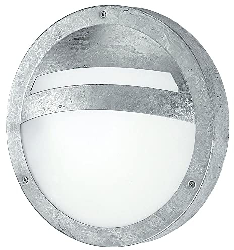 Aussen Wandleuchte rund Wandlampe für Außen Fassadenleuchte Stahl verzinkt, Glas weiß, LED 7W 900Lm warmweiß, DxH 28,5x8,3 cm