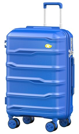 MGOB Koffer Handgepäck Polypropylen Hartschalen Reisekoffer Trolley Leicht mit TSA-Schloss 4 Rollen, 55x36x21cm, Blau