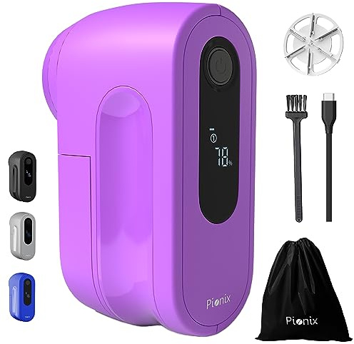 Pionix Fabric Shaver, Sweater Shavers to Remove Pilling, High-Perf Defuzzer, Rechargeable Electric Lint Shaver for Fuzz and Lint Balls from Clothing, Upholstery 2000mah Battery (Hot Purple)