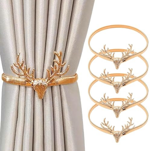 HDKAJL Lot de 4 Attaches de Rideaux, Embrasses à Rideaux, Cordes à Pinces à Rideaux, Sangles de Rideaux en Alliage Réglables, pour la Maison, l'Hôtel, Le Bureau, la Mode (Fauve doré)