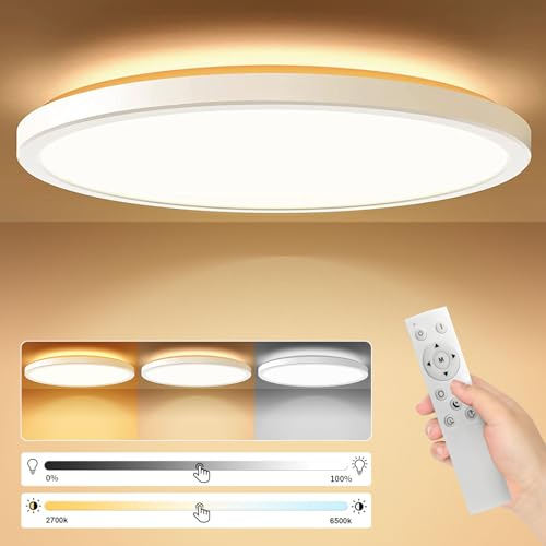 Taipow LED Deckenlampe 24W Dimmbar, 11 Farbtemperatur 3000K-6500K mit Fernbedienung, 30cm runde Deckenleuchte Hintergrund-Lichtring, Ultra Dünn Schlafzimmer Badezimmer Zimmerlampe Küchenlampe -2642LM
