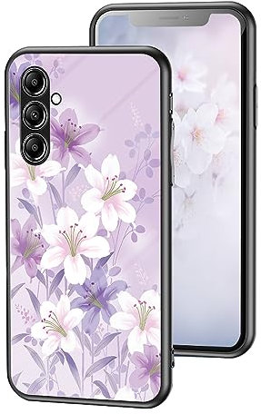 Case for Samsung Galaxy S23 FE 5G, Smooth Glass Back Cover Blooming Flowers Design Soft TPU Bumper Shockproof Bulletproof Thin Protective Phone Case for Galaxy S23 FE 5G for Women, Purple Magnolia