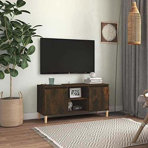 TV-Schränke für Wohnräume, Moderne TV-Schränke mit Stauraum, TV-Schrank mit Massivholz-Beinen Räuchereiche 103,5x35x50 cm Geeignet für Wohnzimmer, Arbeitszimmer, Schlafzimmer, Flur, Medienraum