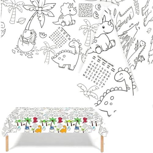 47x71 Zoll Riesige Ausmaltischdecke Kinder,Dinosaurier Papier Tischdecke zum Ausmalen Maltischdecke für Kinder mit 18 Malstifte,DIY Geschenke für Kindergeburtstag Schulanfang Klassenraum Dekoration