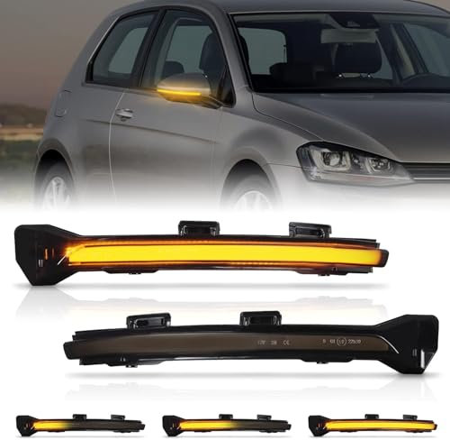 AUTOXBERT Dynamic LED Turn Signal Light Mirror Light for VW Golf Mk7, White & Amber Dual Colours Wing Mirror Indicator Light Replacement for VW Golf Mk7 7.5 7 Gti R (Smoked Lens)