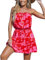 CUPSHE Minivestido de verano para mujer, hombros descubiertos, volantes, con botones frontales, lazo elástico, cintura con volantes, dobladillo con volantes, vestido casual acampanado, fucsia, L