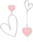 Linawe Silver Heart Dangle Earrings - Pink Drop Dangling, Titanium Stainless Steel Hypoallergenic Asymmetrical Mismatched Cute Love Jewellery