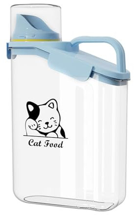 Ctomche Pet Food Storage Container Airtight Cat Food Container with Measuring Cup and Pour Spout Portable Pet Food Dispenser for Cat Transparent Leakproof Cat Food Container for Travel 2.8L,Blue
