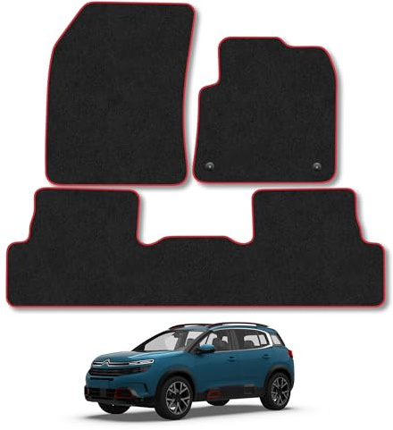 Citroen C5 Aircross (2018-2025) Carpet Car Mats | Red Edge Trim Tailored Fit Floor Mats Full Coverage Protection Accessories Easy Clean Anti Slip Made in the UK