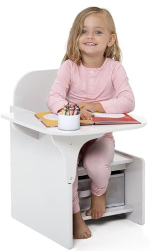 Rainbow Tree 2 in 1 Wooden Children Table with Chair, Small Kids Table and Chair Set with Storage for Toys Books, Suitable for Kids Children Toddlers Boys Girls (White)