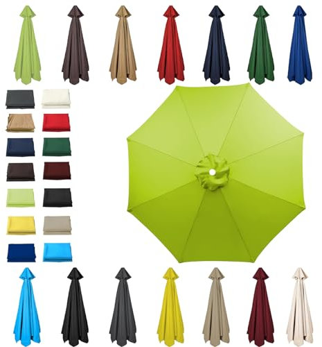 6 Ribs/8 Ribs Replacement Parasol Cover, 3.0m/2.7m/2.5m/2.3m/2m Umbrella Canopy Replacement, Sun Umbrella Replacement Cloth, UV 50+ Garden Parasol Canopy Cover (6 ribs-3m(9.8ft),Grass Green)