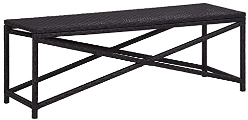 Gartenbank Metall Poly Rattan Wetterfest Sitzbank Parkbank Hockerbank Balkonbank Gartenmöbel, 120 x 40 x 43 cm Schwarz