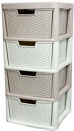 SIDSONS Plastic Storage Drawers Unit Large Rattan Effect 4 Drawers Tower Home & Kitchen Office Garage Storage School Multi-Purpose Modular Storage Cabinet Drawers Storage Unit (H)82cm (W)39cm (D)39cm